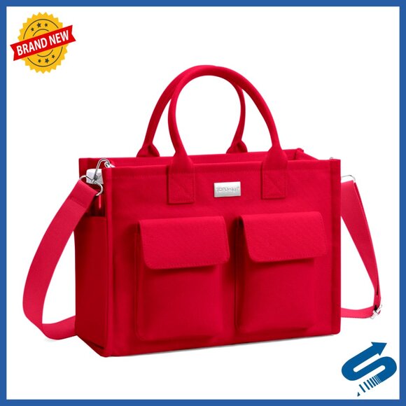 Handbags - Heavy-Duty Canvas Tote Bag Adjustable Crossbody Shoulder Handbag 9 Pockets